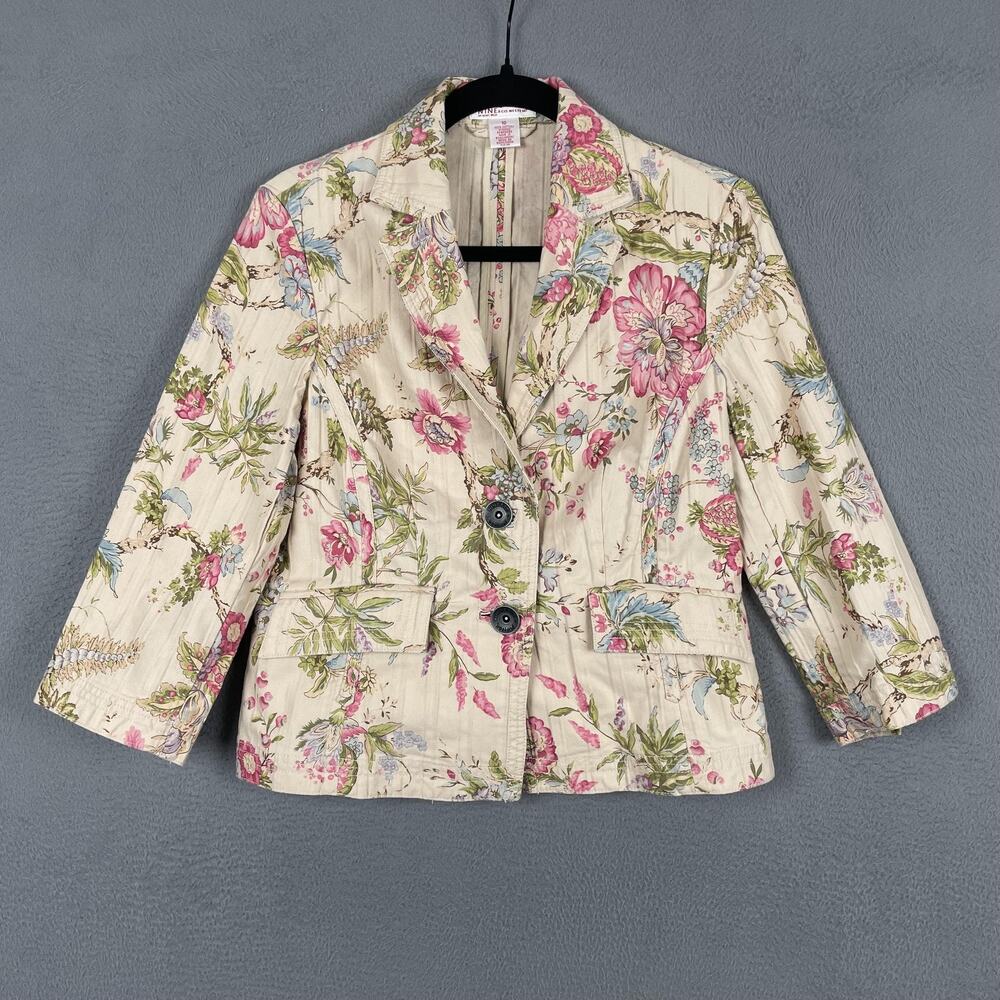 NINE & CO. WEEKEND BY NINE WEST Blazer Womens 10 White Floral Collared Pockets